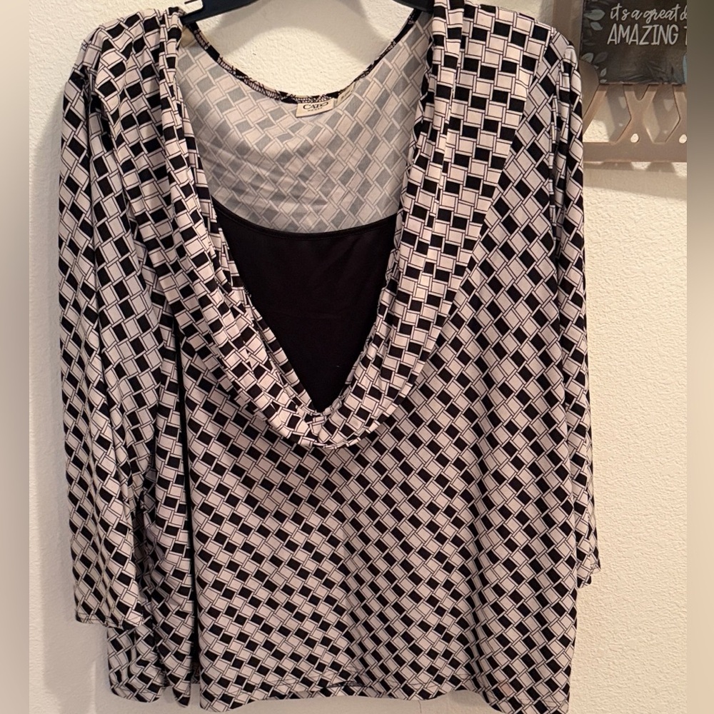 Chico's Black and White Checkered Blouse